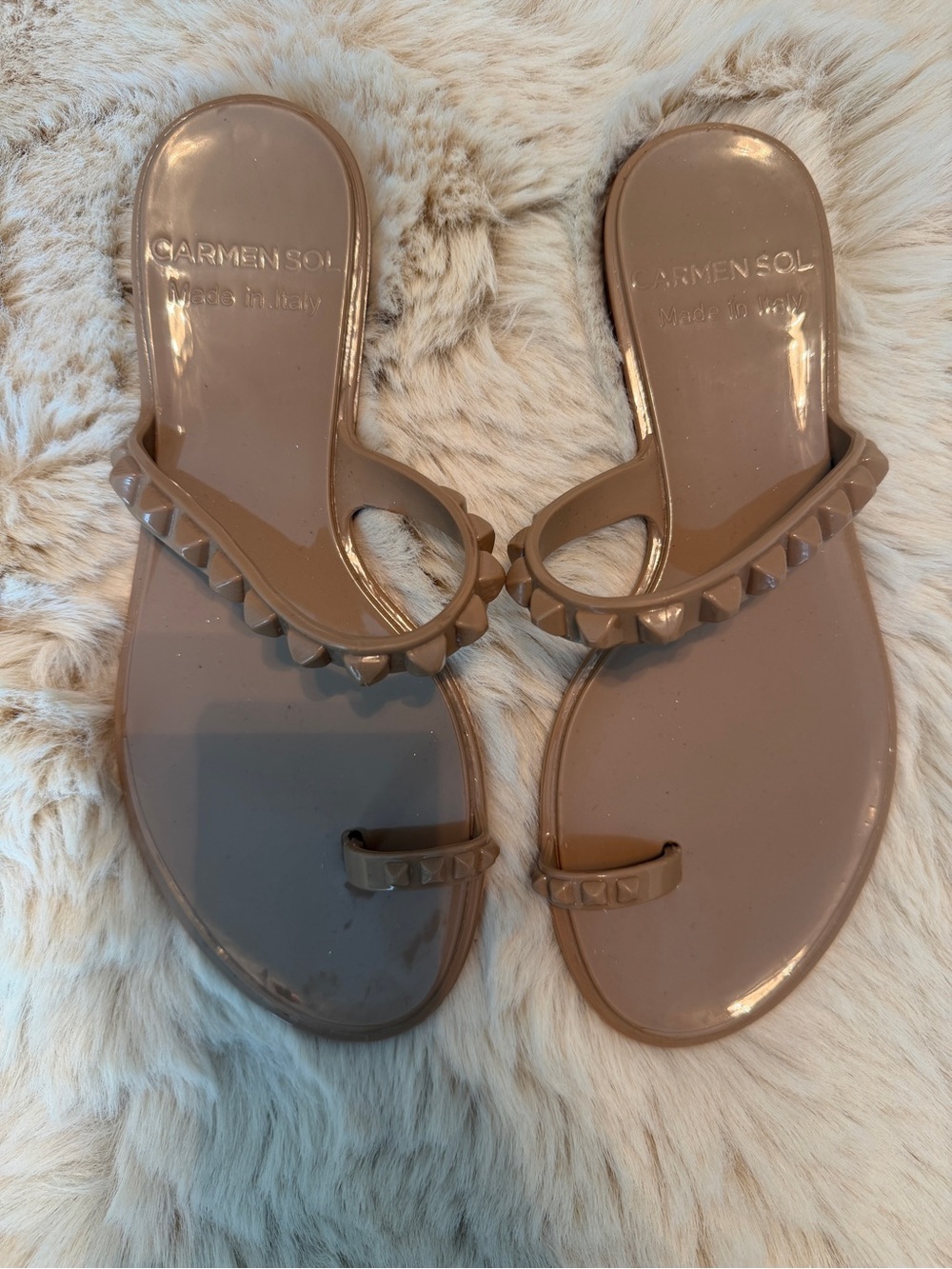 Carmen Sol Nude Toe-Ring Studded Slide Sandals